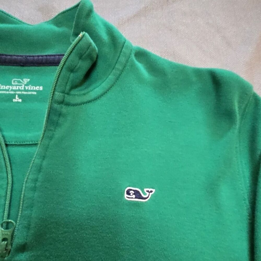 Vineyard Vines Shirt Youth Large Green Long Sleeve Stretch Polo Quarter Zip